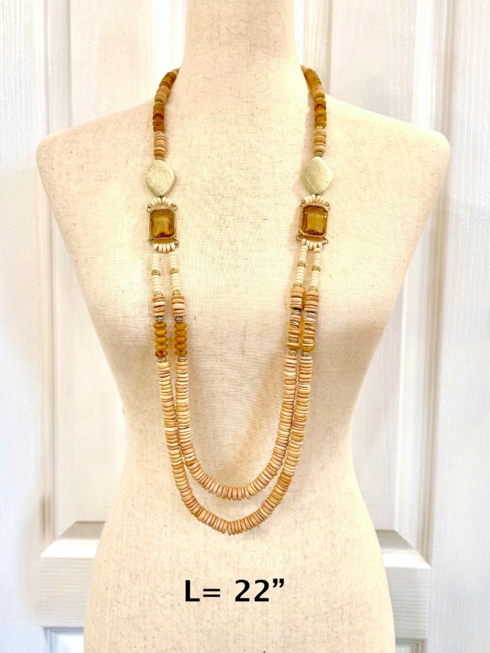 Chico's Jewelry: Necklace, Wooden Beads, Faux Canary Diamond & Stones.